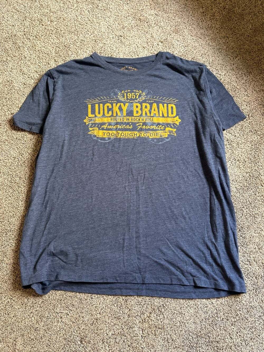 Lucky Brand Men's Rooted In Rock N Roll 1957 Graphic T-Shirt Blue Heathered XXL